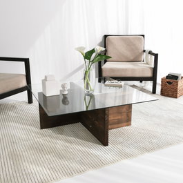 Hanah Home Glory Mesa de Centro de Cristal Templado y Madera en Nogal